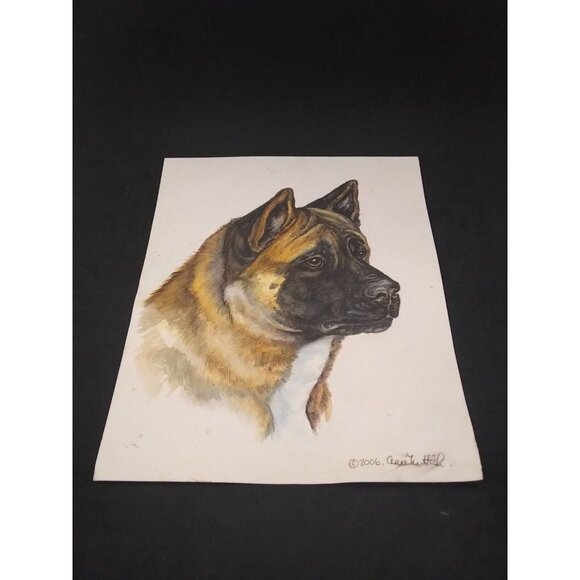 Painting Akita German Shepard Similar Breed Dog Signed Art. Anne Hier 2006 READ - Picture 1 of 9